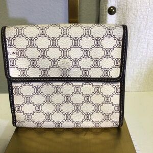 Celine Cream and Brown Patterned Wallet